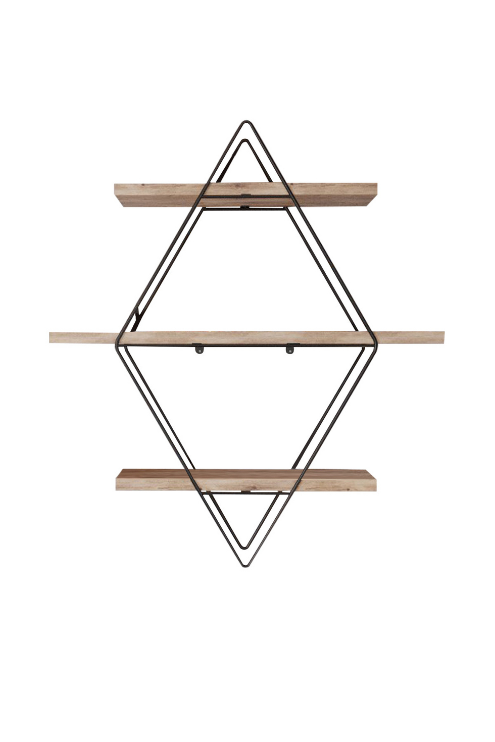 Norda Design Moderne væghylde, massivt træ med metalbeslag, 70 x 16 x 60 cm, guld og sort | 12 kg kapacitet, unikt design