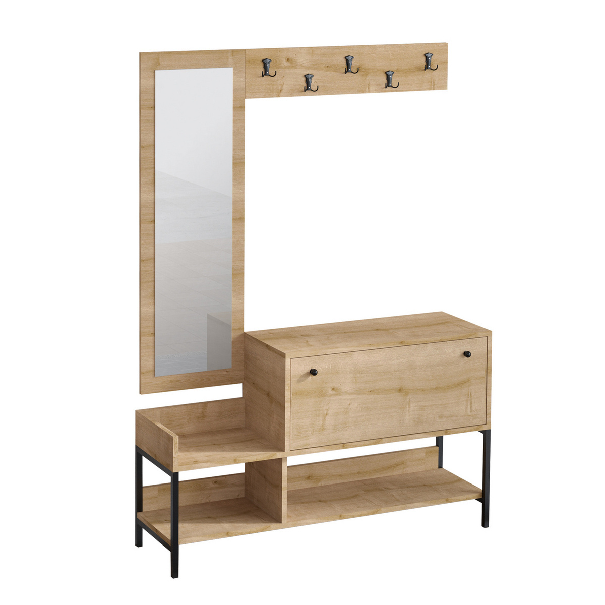 Norda Design Moderne skoskab med spejl, Sapphire-eg, 120x70x35 cm | 100% melaminbelagt, vægmonterbar, stilfuld design