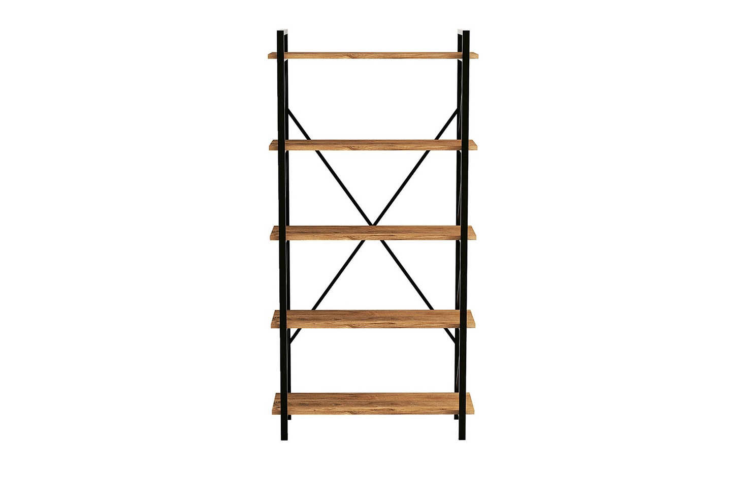 Norda Design Industriel reol med metalramme, Atlantic Pine og sort, 90x180x33.5 cm | 100% melaminbelagt | vægmonterbar