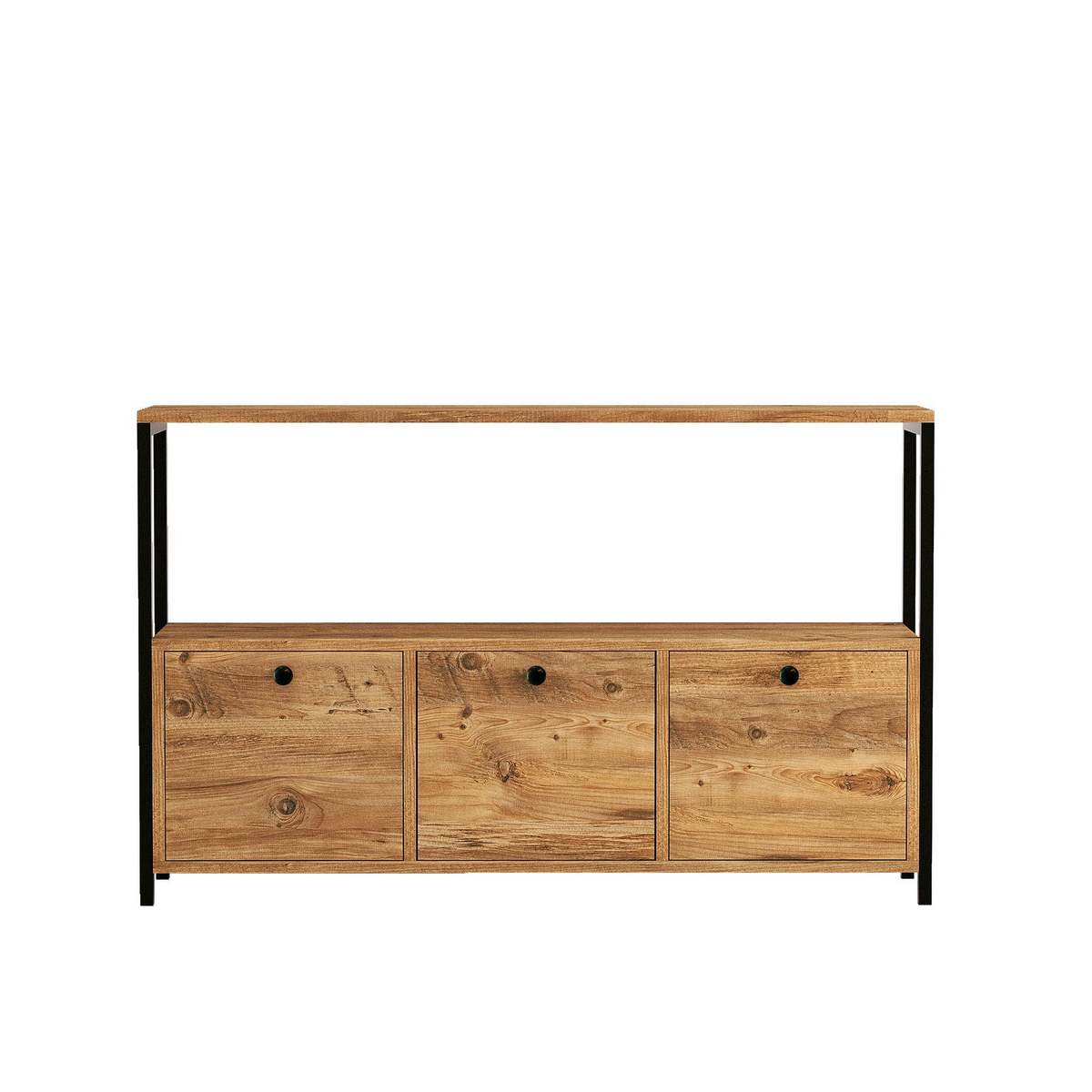 Norda Design Industrielt konsolbord med vægmonteret holder, Atlantic Pine og sort | 100% melaminbelagt | stilfuld opbevaring