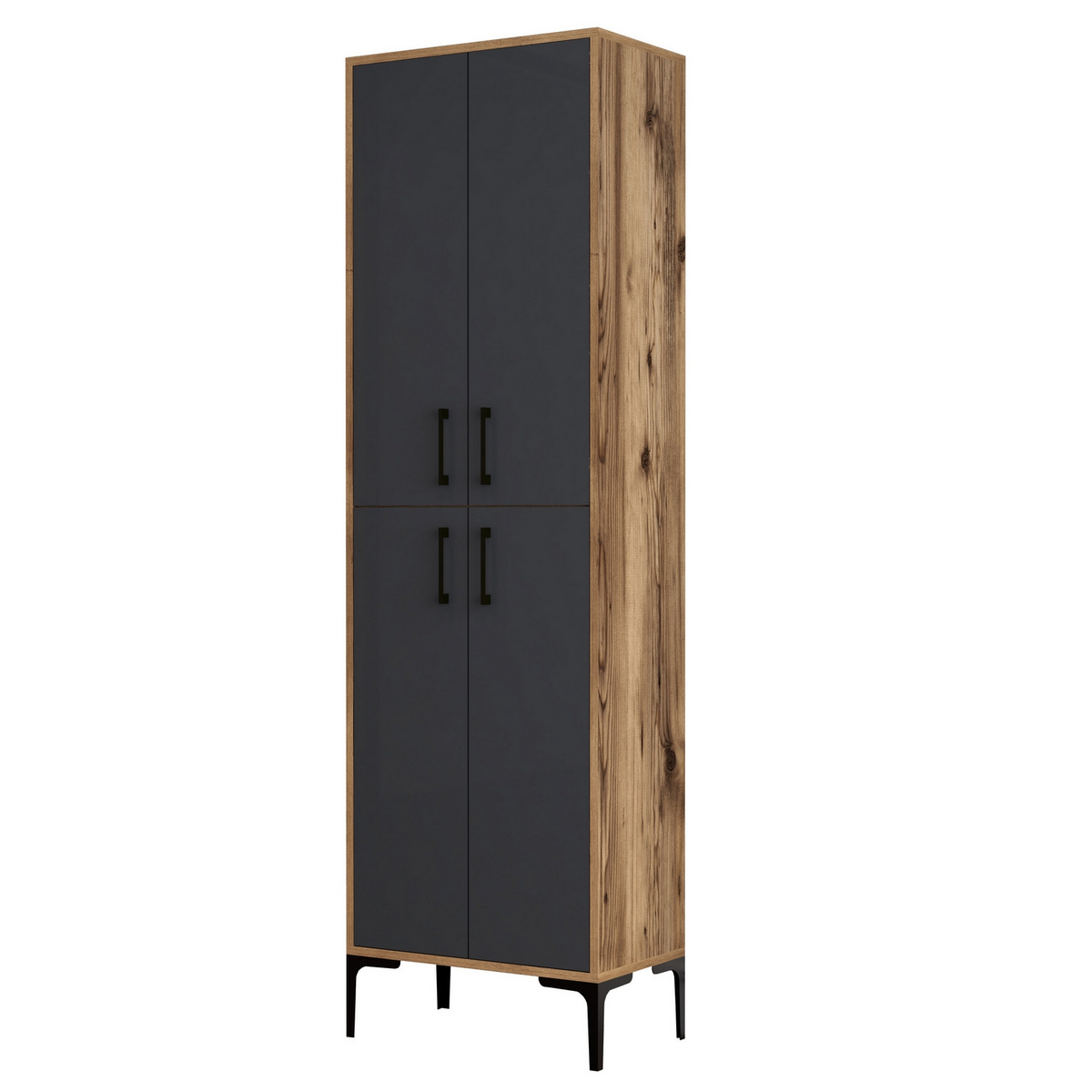 Norda Design Moderne multifunktionsskab, valnød og antracit, 60x200x35 cm | 100% melamin, metalben og håndtag