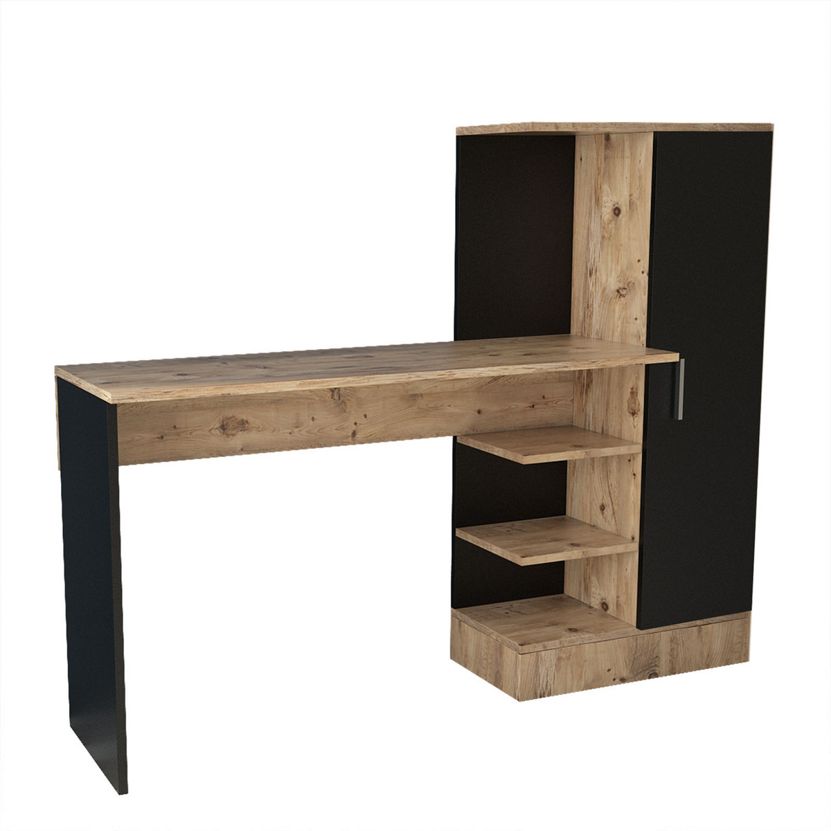 Norda Design Moderne skrivebord, Atlantic Pine og sort, 152.3 x 120 x 40 cm | 100% melaminbelagt, 18 mm tyk