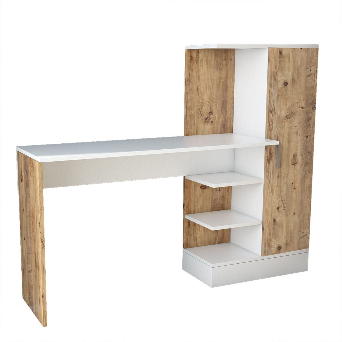Norda Design Moderne skrivebord, Atlantic Pine og hvid, 152.3 x 120 x 40 cm | 100% melaminbelagt, 18 mm tyk | stilfuldt og funktionelt