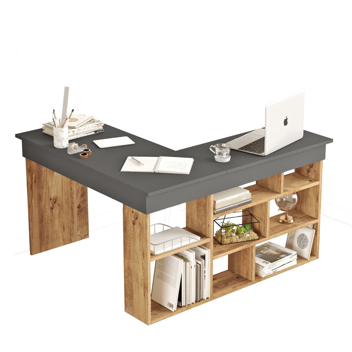 Norda Design Moderne skrivebord, Atlantic Pine og antracit, 129 x 72 x 120 cm | 100% melaminbelagt, 18 mm tyk | stilfuldt og funktionelt design