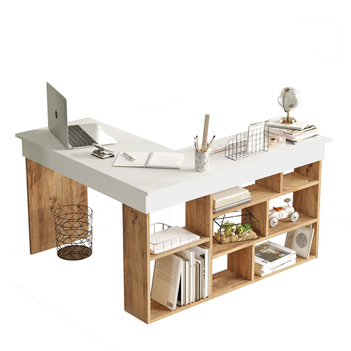 Norda Design Moderne skrivebord, Atlantic Pine og hvid, 129 x 72 x 120 cm | 100% melaminbelagt, 18 mm tyk | stilfuldt og funktionelt