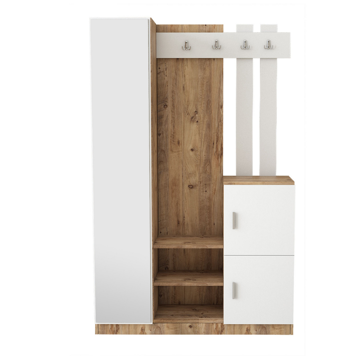 Norda Design Moderne entrémøbel, Atlantic Pine og hvid, 113.6 x 179.7 x 37.5 cm | 100% melaminbelagt, 18 mm tyk