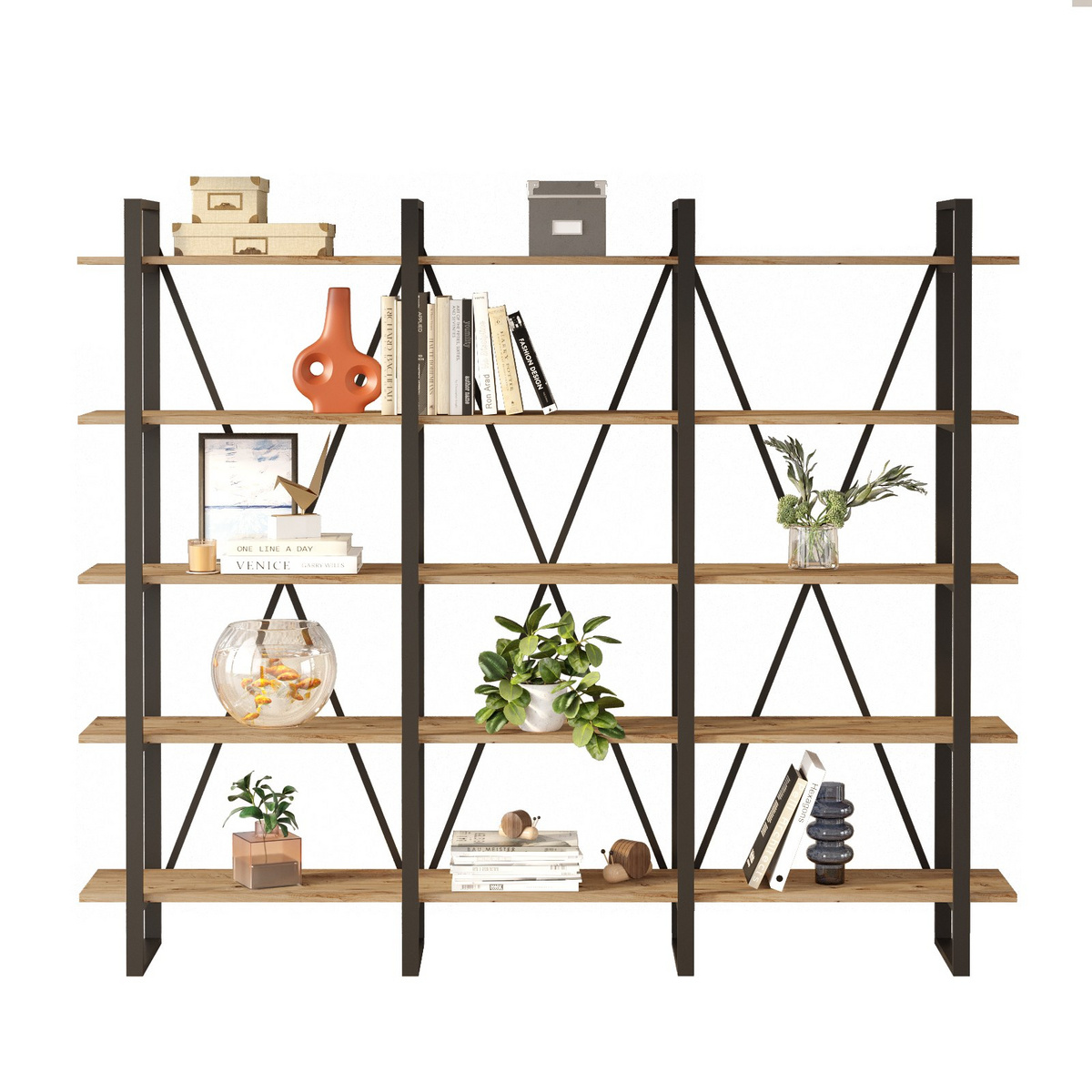 Norda Design Moderne industriel reol, Atlantic Pine, 219.6 x 180 x 34 cm | 100% melaminbelagt, metalramme