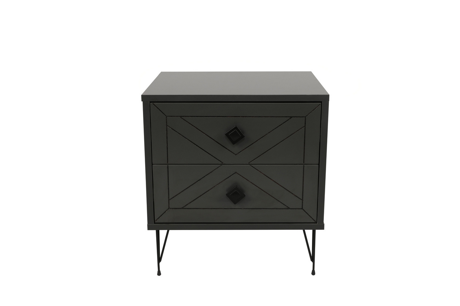 Norda Design Moderne antracit natbord med 2 skuffer, metalben, 50x55x40 cm | 100% melaminbelagt, 18 mm tyk
