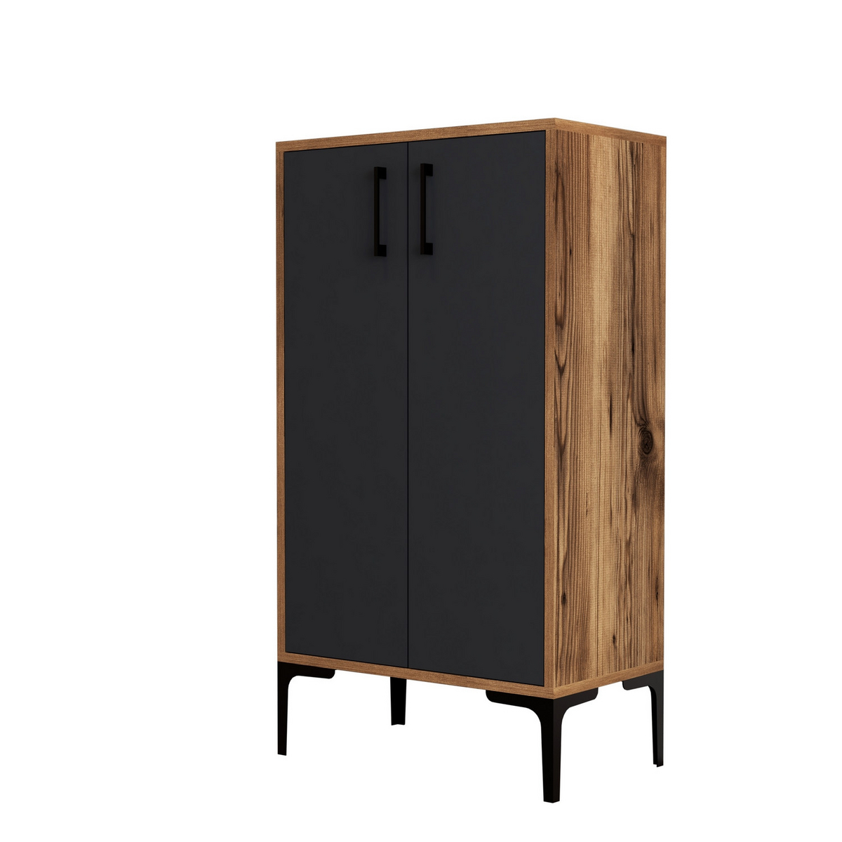 Norda Design Moderne skoskab, valnød og antracit, 60x111x35 cm | 100% melaminbelagt, metalben, vægmonterbar