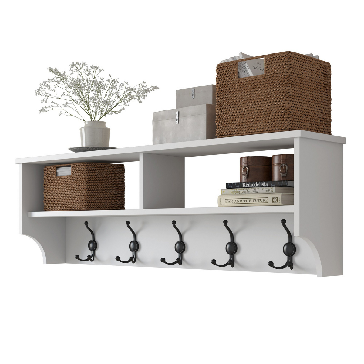 Norda Design Moderne hvid entrémøbel med flere hylder, 120 cm | 100% melaminbelagt spånplade | stilfuld opbevaringsløsning