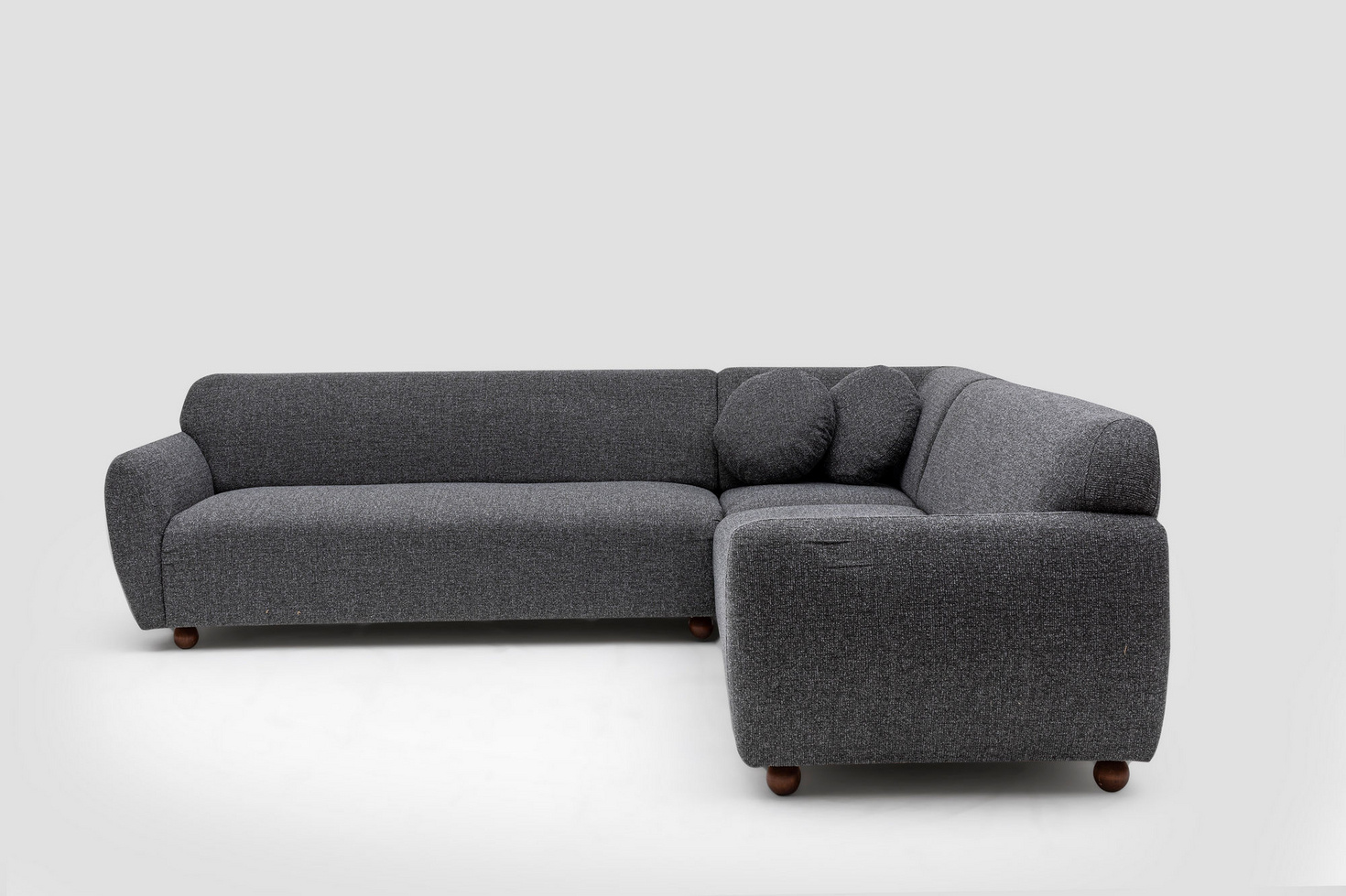 Norda Design Stilfuld hjørnesofa, mørkegrå, 280x280 cm | ramme i bøgetræ, 100% polyester, 2 puder medfølger