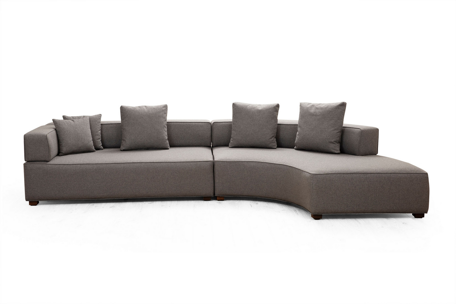 Norda Design Stilfuld grå hjørnesofa, ramme i bøgetræ, 180x105 cm, 5 puder, kan kemisk renses, valnød ben