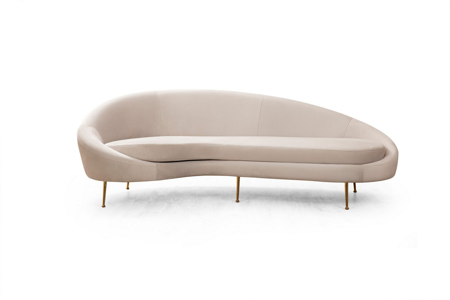 Norda Design Elegant 3-personers sofa, beige, 255 cm | ramme i bøgetræ, guldfarvede metalben, 100% polyester, 2 puder medfølger
