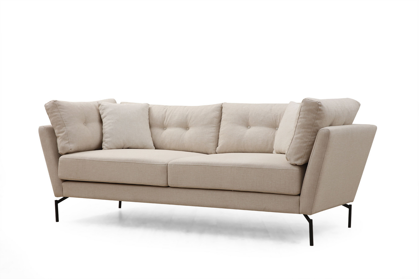 Norda Design Elegant 3-personers sofa, creme, 214 cm | ramme i bøgetræ, blød polyester, metalben, 2 puder medfølger