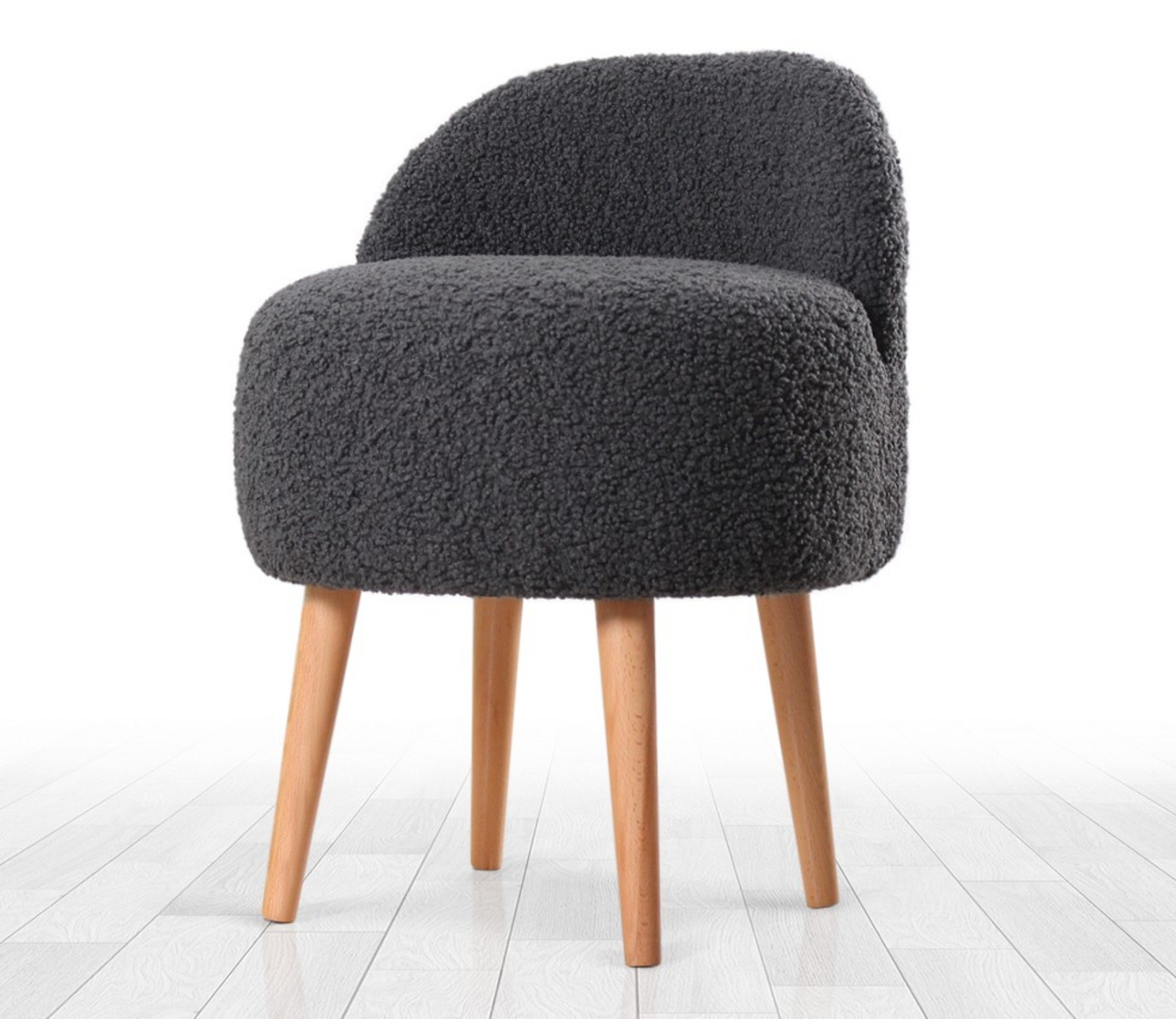 Norda Design Stilfuld mørkegrå puf med træben, 100% kunstpels, ortopædisk skum, 46x64x46 cm | perfekt til moderne indretning