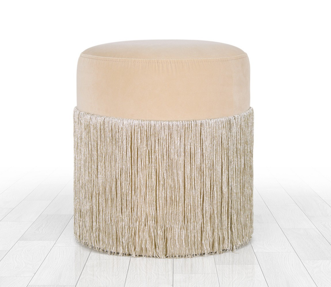 Norda Design Moderne velour puf, creme, 40 cm højde x 45 cm dybde | 100% velour, 6 cm ortopædisk skum, 150 kg kapacitet