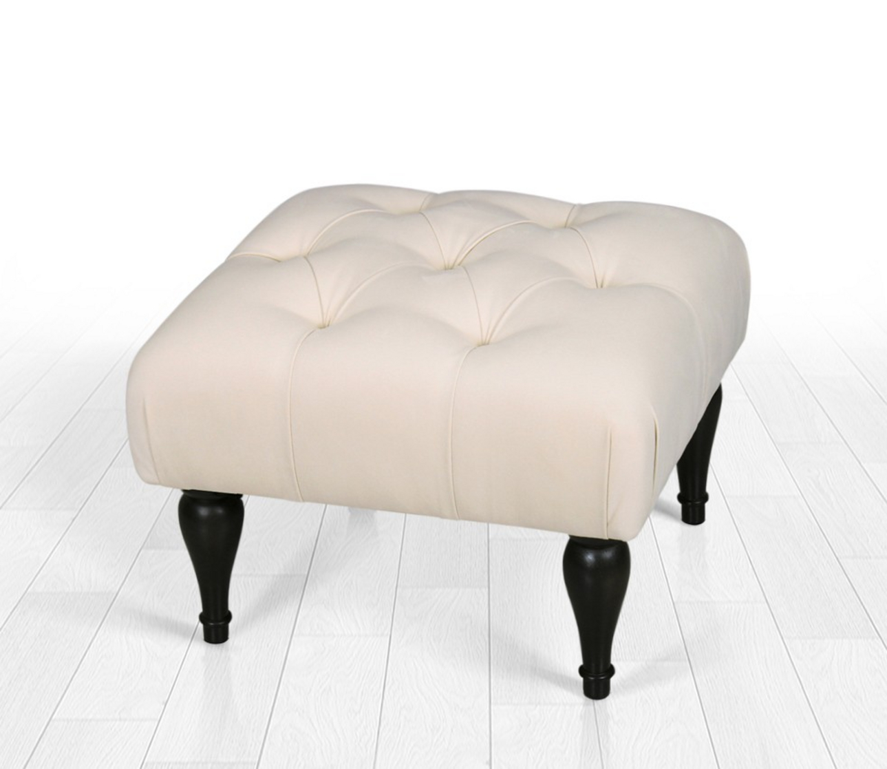 Norda Design Elegant cremefarvet puf med træben, 51 x 36 x 46 cm | 50% bomuld og 50% velour, ortopædisk skum | Bohemian og traditionel stil