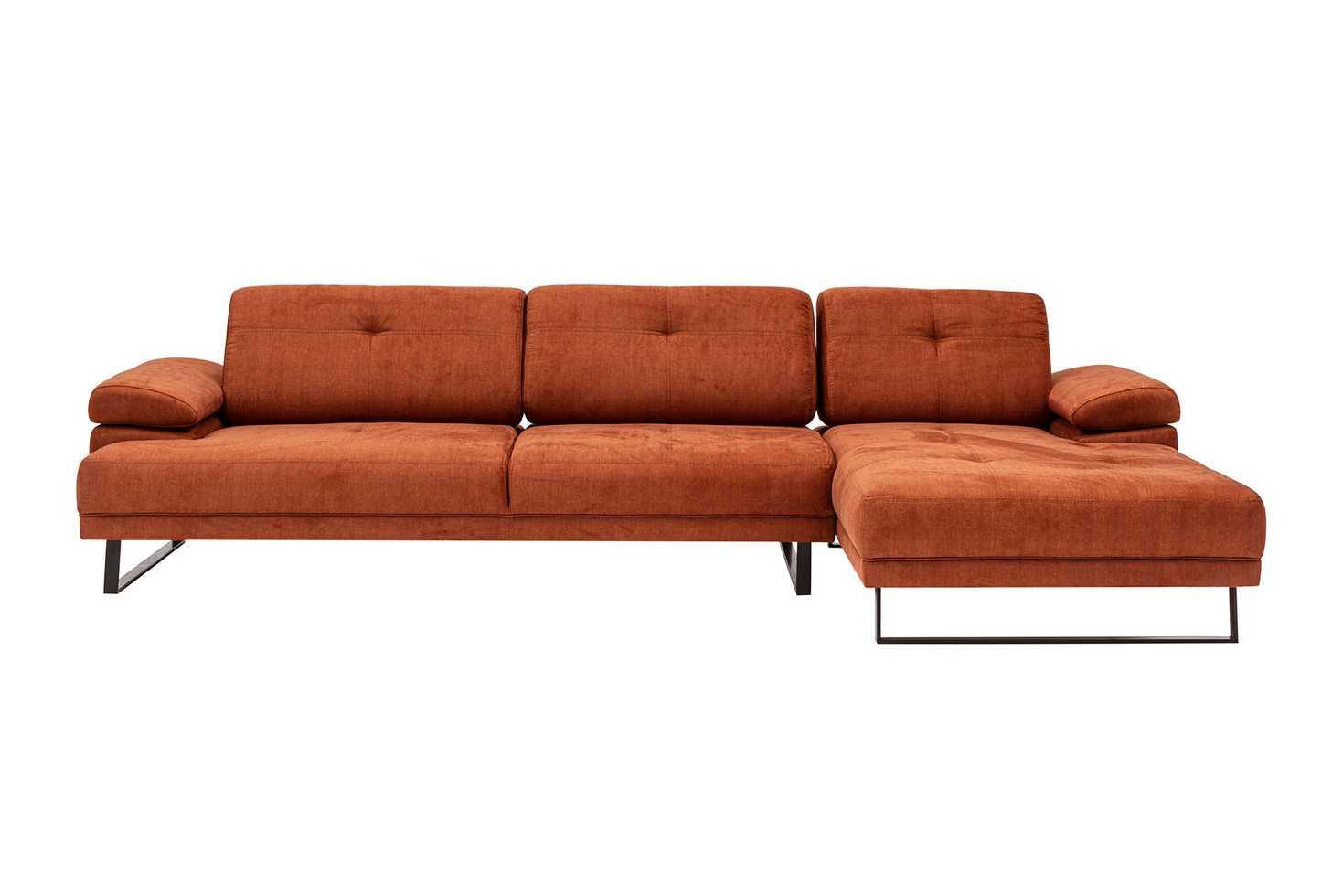 Norda Design Stilfuld orange hjørnesofa, bøgetræ og spånplade ramme, 314x174 cm, justerbart ryglæn, moderne design