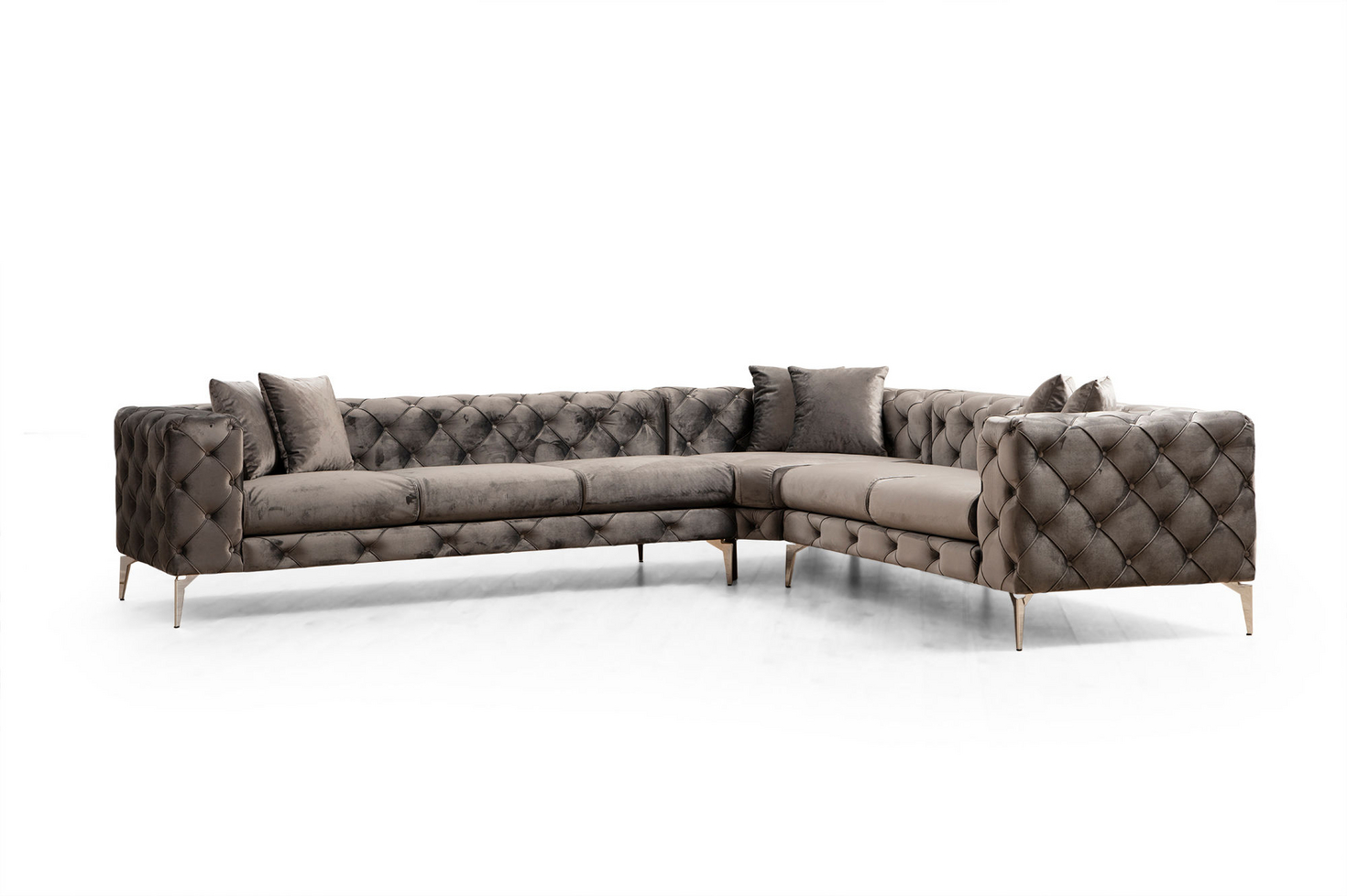 Norda Design Moderne hjørnesofa, antracit, 310x270 cm | ramme i bøgetræ, 100% polyester, 6 puder medfølger