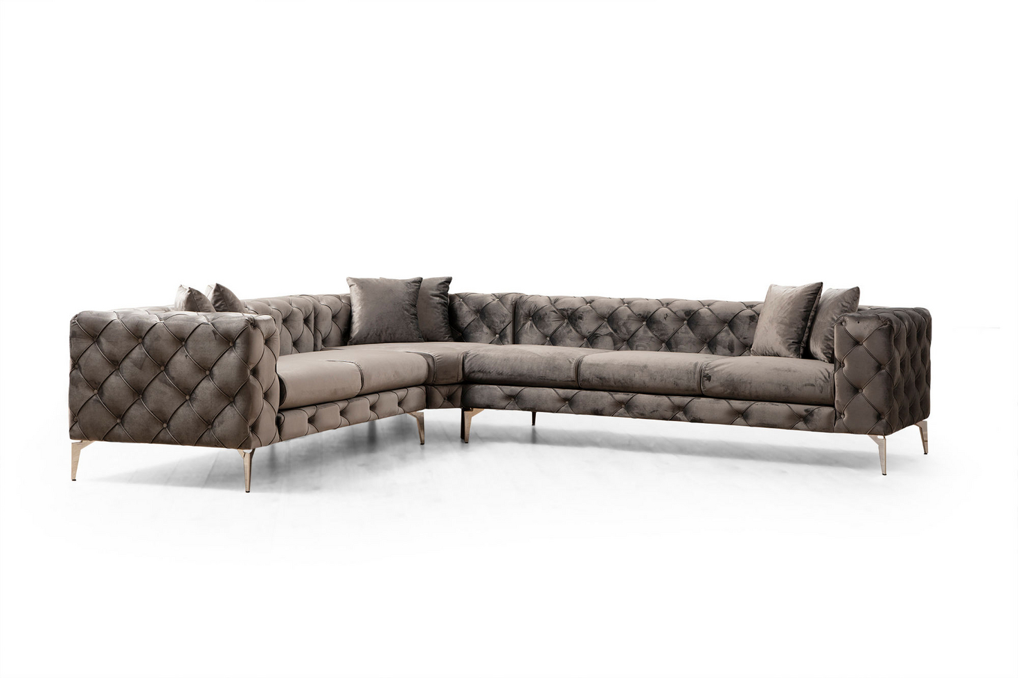 Norda Design Moderne hjørnesofa, antracit, 310x270 cm | ramme i bøgetræ, 100% polyester, 6 puder medfølger