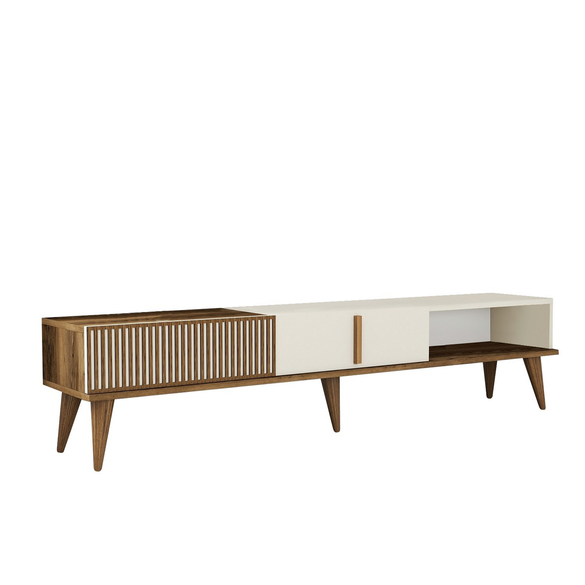 Norda Design Moderne TV-bord, valnød og creme, 180 cm | 100% melaminbelagt, 18 mm tyk, vægmonterbar, 30 kg