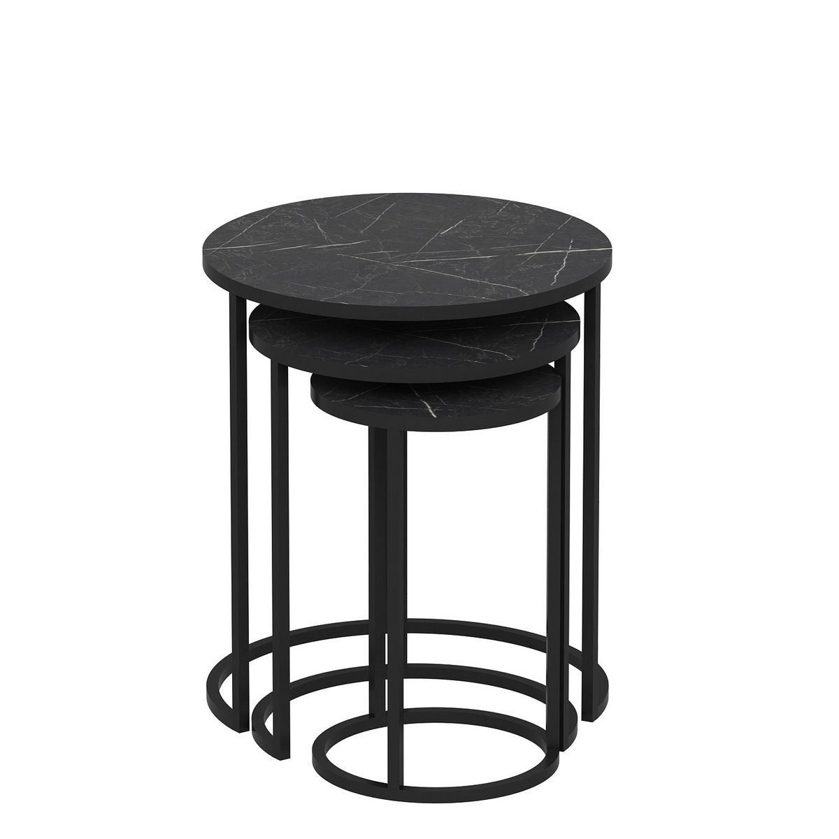 Norda Design Moderne sort indskudsbordssæt (3 dele), metalramme, 100% melamin, stilfuldt og funktionelt design