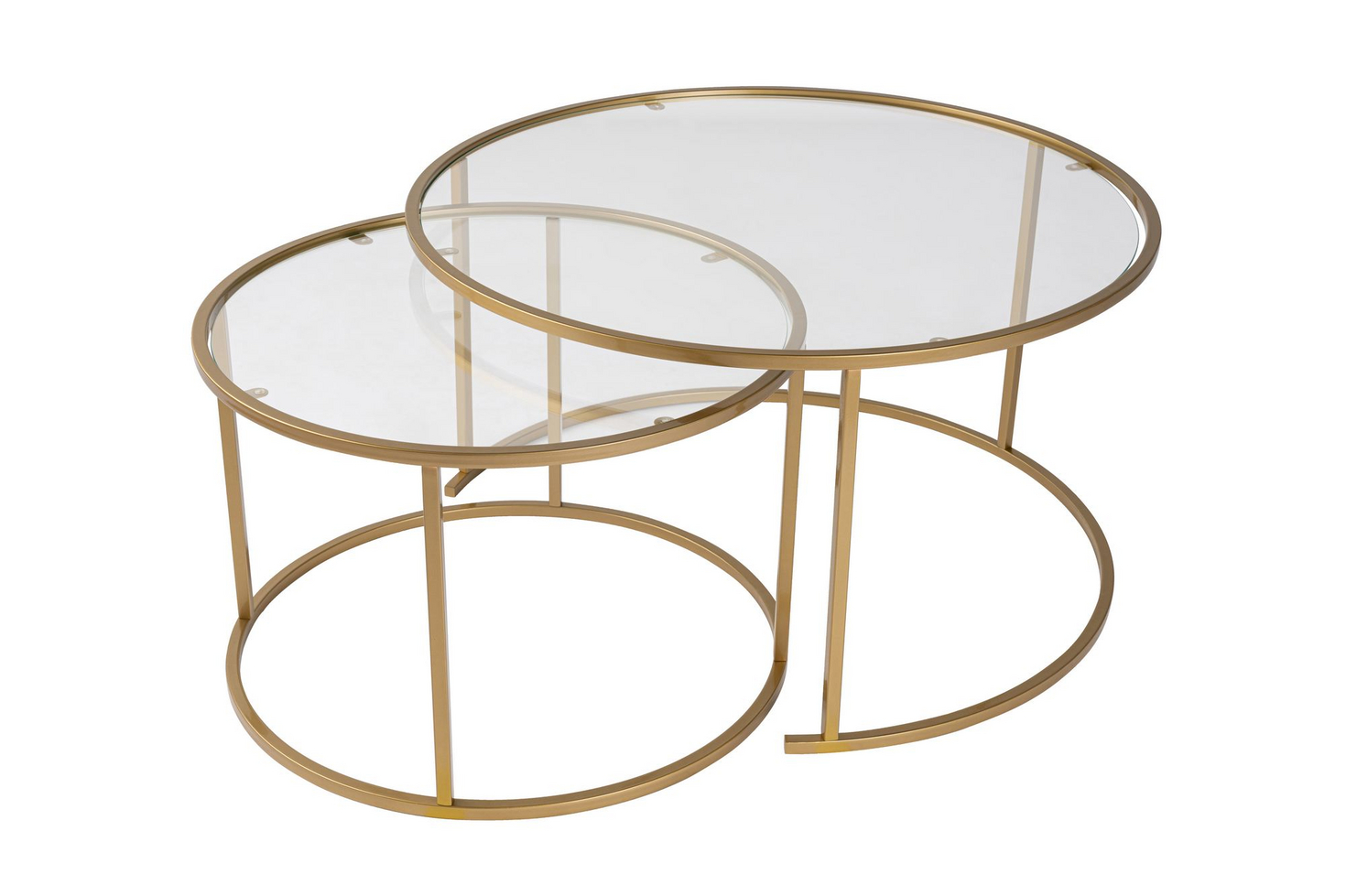 Norda Design Moderne sofabordssæt (2 dele), guld finish, 80x80x43 og 60x60x39 cm | 100% hærdet glas og metal