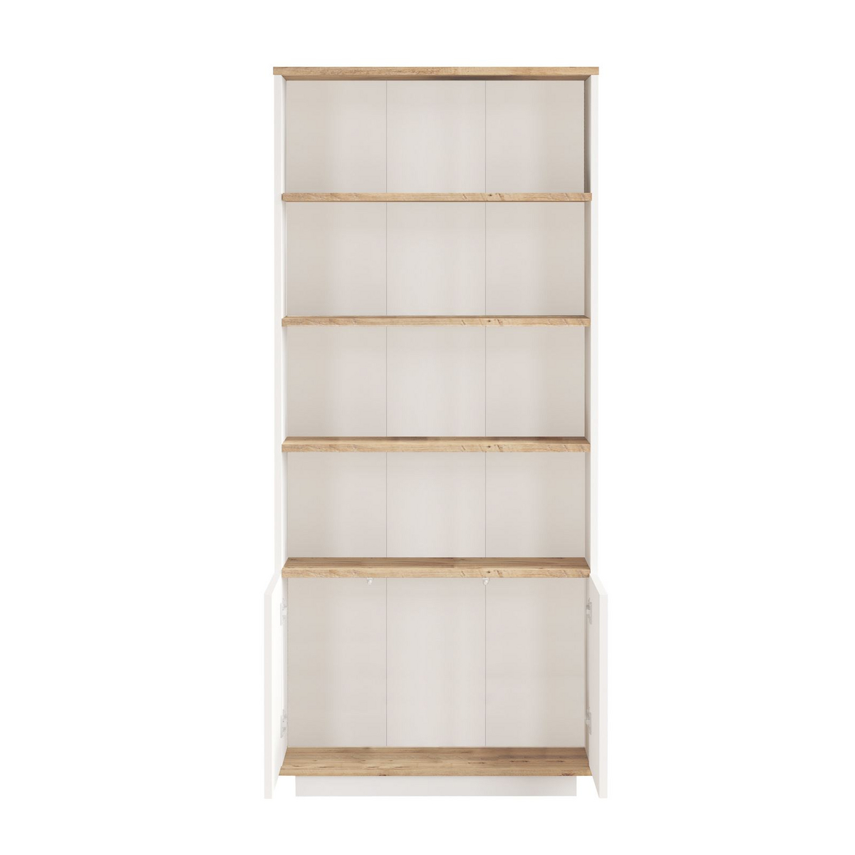 Norda Design Moderne skandinavisk reol, Atlantic Pine og hvid, 75 cm x 168.3 cm x 26.8 cm | 100% melaminbelagt | push-to-open-døre