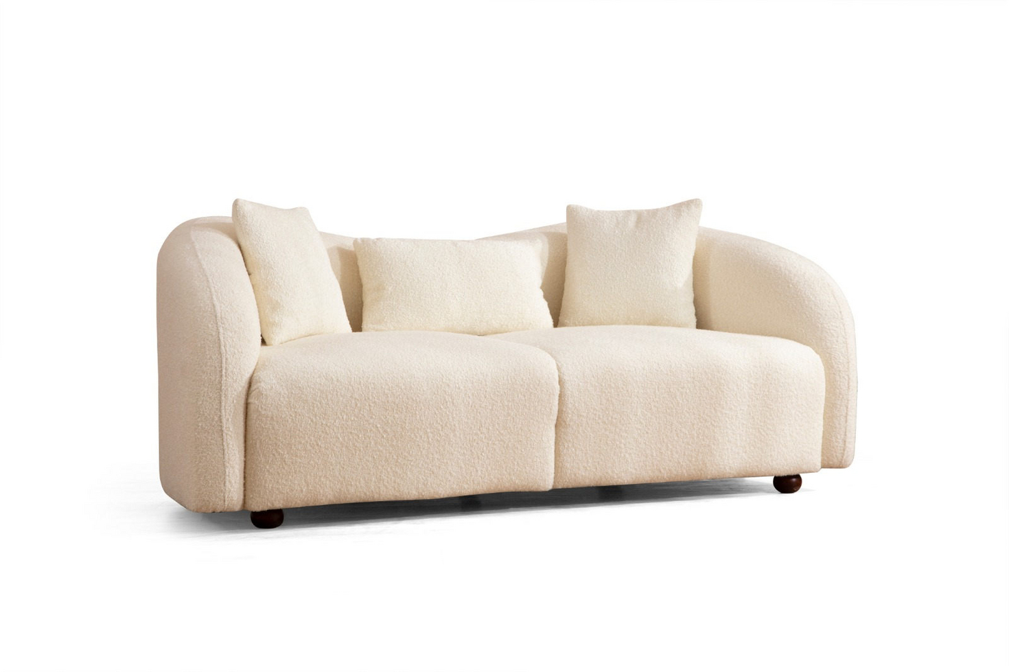 Norda Design Moderne 2-personers sofa, creme, ramme i bøgetræ, 190 cm | 100% polyester, valnød ben, inkl. 2 puder