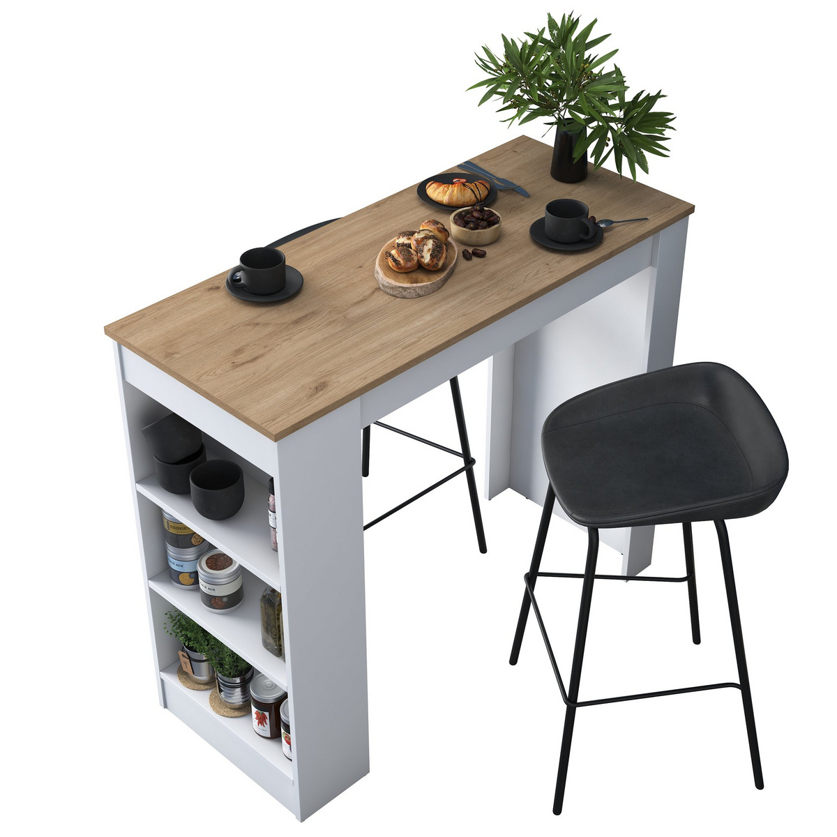 Norda Design Moderne køkkenbord, valnød og hvid, 120 x 100 x 50 cm | 100% melaminbelagt, 18 mm tyk | stilfuldt og funktionelt