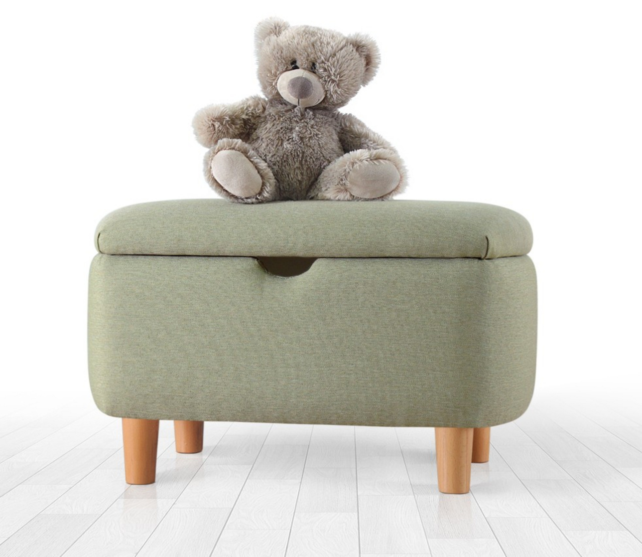 Norda Design Skandinavisk grøn puf med træben, 61x40x37 cm | 50% bomuld/50% velour, 6 cm ortopædisk skum