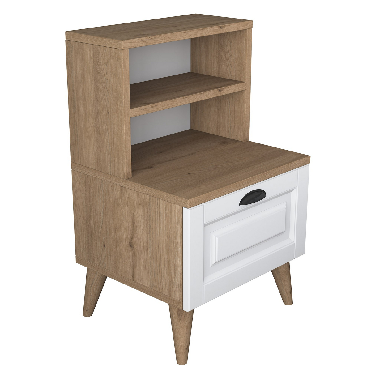Norda Design Skandinavisk natbord med skuffe, valnød og hvid, 45x74.4x40 cm | 100% melaminbelagt | stilfuldt og funktionelt