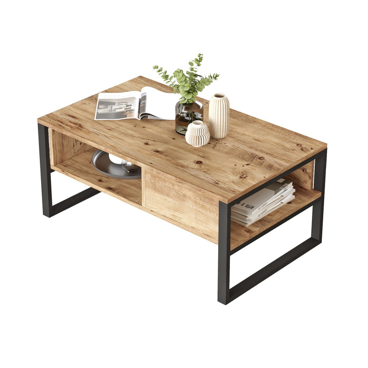 Norda Design Moderne sofabord, Atlantic Pine, 100 cm x 44.4 cm x 59.7 cm | 100% melaminbelagt, 18 mm tyk | stilfuldt industrielt design
