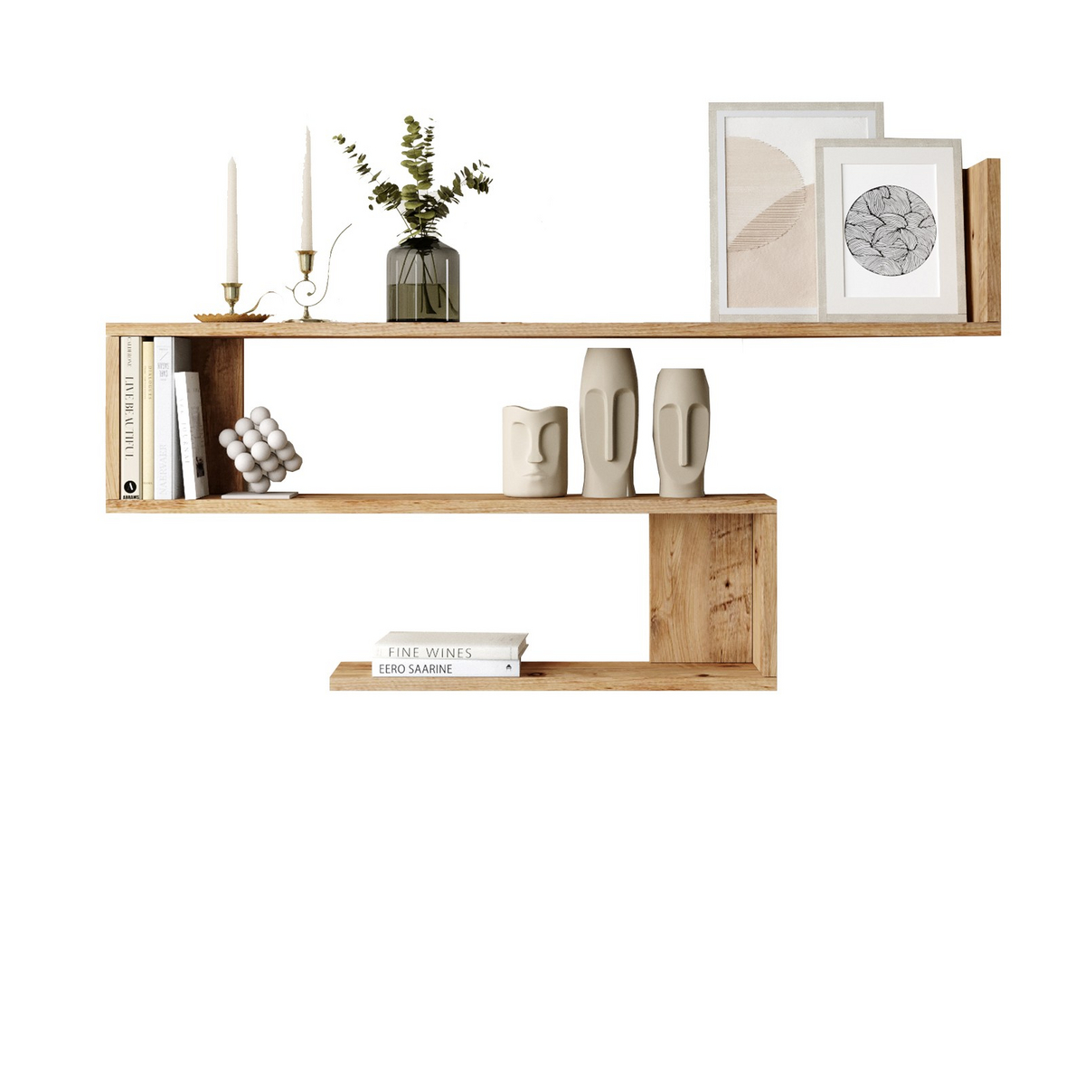 Norda Design Skandinavisk væghylde, Atlantic Pine, 120 x 71.4 x 14.5 cm | 100% melaminbelagt, 18 mm tyk | moderne design