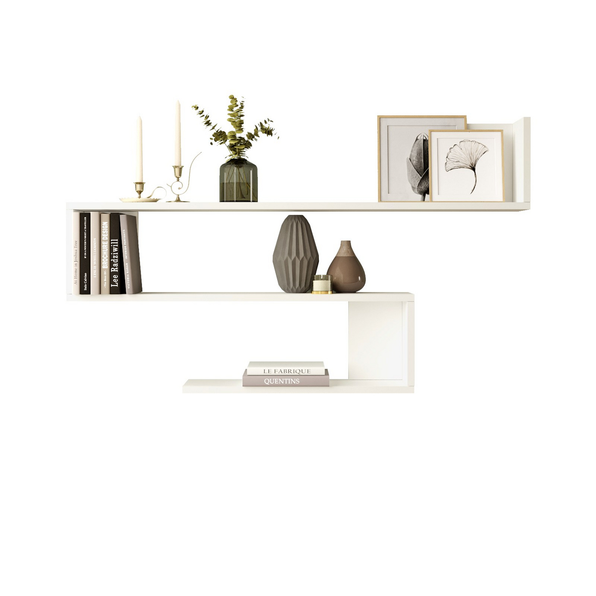 Norda Design Moderne hvid væghylde, 120 cm x 71.4 cm x 14.5 cm | 100% melaminbelagt, 18 mm tyk | skandinavisk design