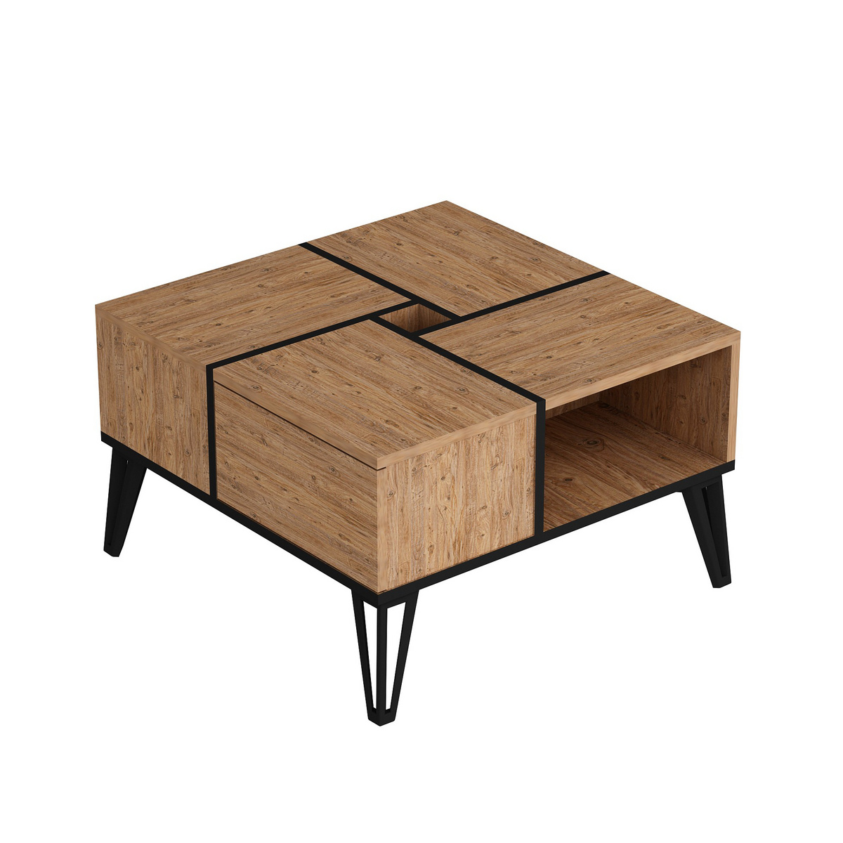 Norda Design Moderne sofabord, Atlantic Pine og sort, 71.8 x 43.8 cm | 100% melaminbelagt, 18 mm tyk | stilfuldt industrielt design
