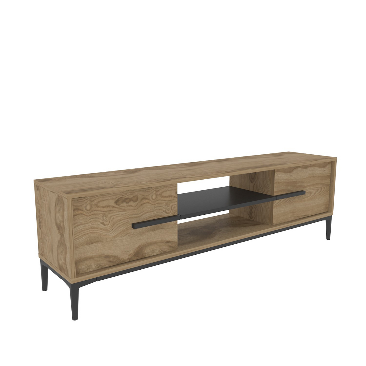 Norda Design Moderne TV-bord, eg og sort, 120 cm | 100% melaminbelagt spånplade, 18 mm tyk | stilfuldt og funktionelt