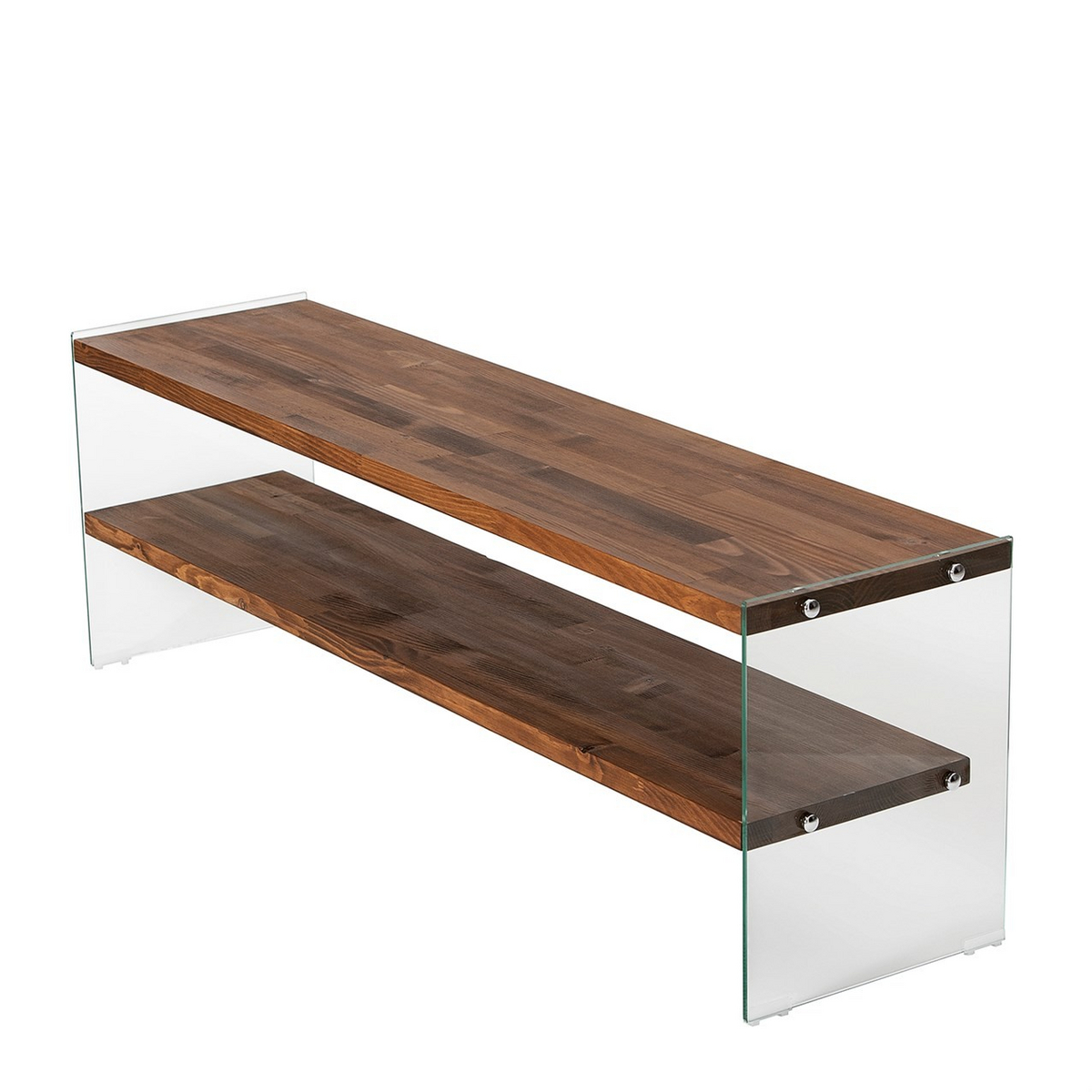 Norda Design Moderne TV-bord, 140 cm, ramme i massivt træ, 100% hærdet glas, brun, leveres usamlet, elegant design