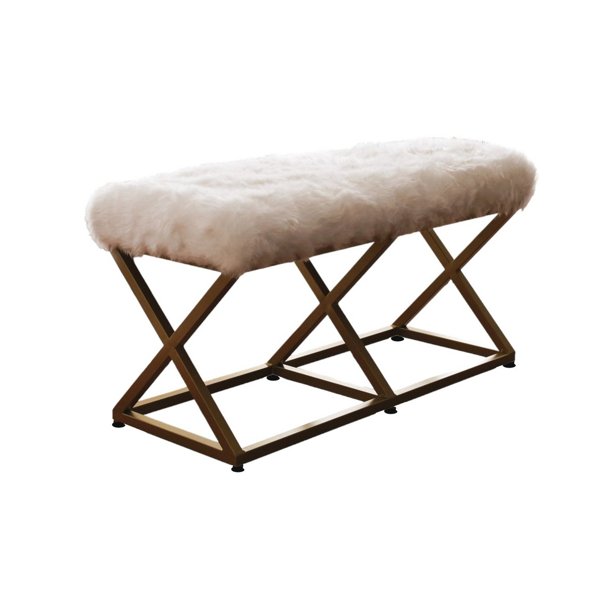 Norda Design Elegant Plush Bench med metalramme, guld og hvid, 100 cm x 50 cm x 40 cm | stilfuld sædeing til hjem