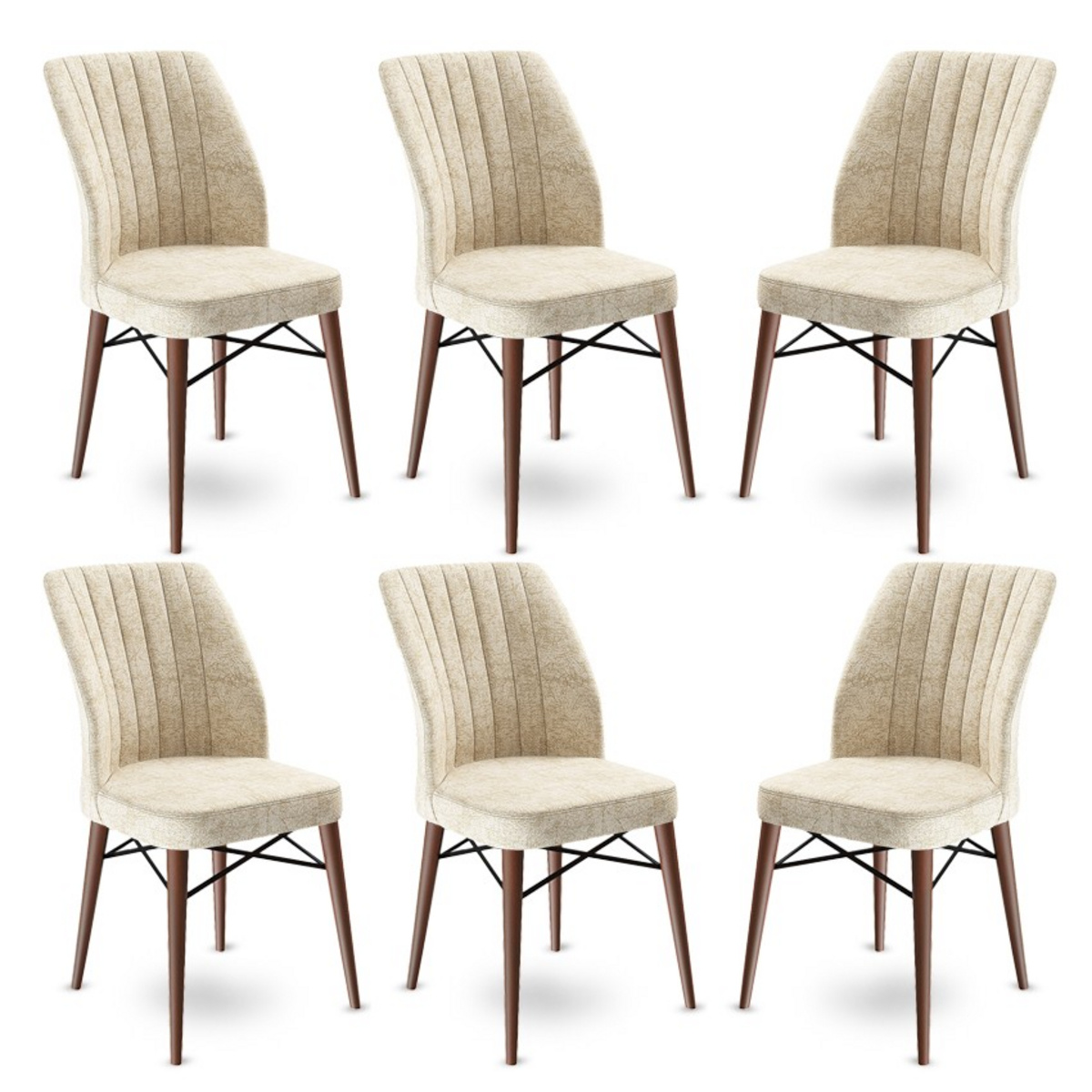Norda Design Moderne stolesæt (6 dele), creme og brun, 45 cm bredde | 100% metalramme, træben | stilfuldt og komfortabelt design til hjem og kontor