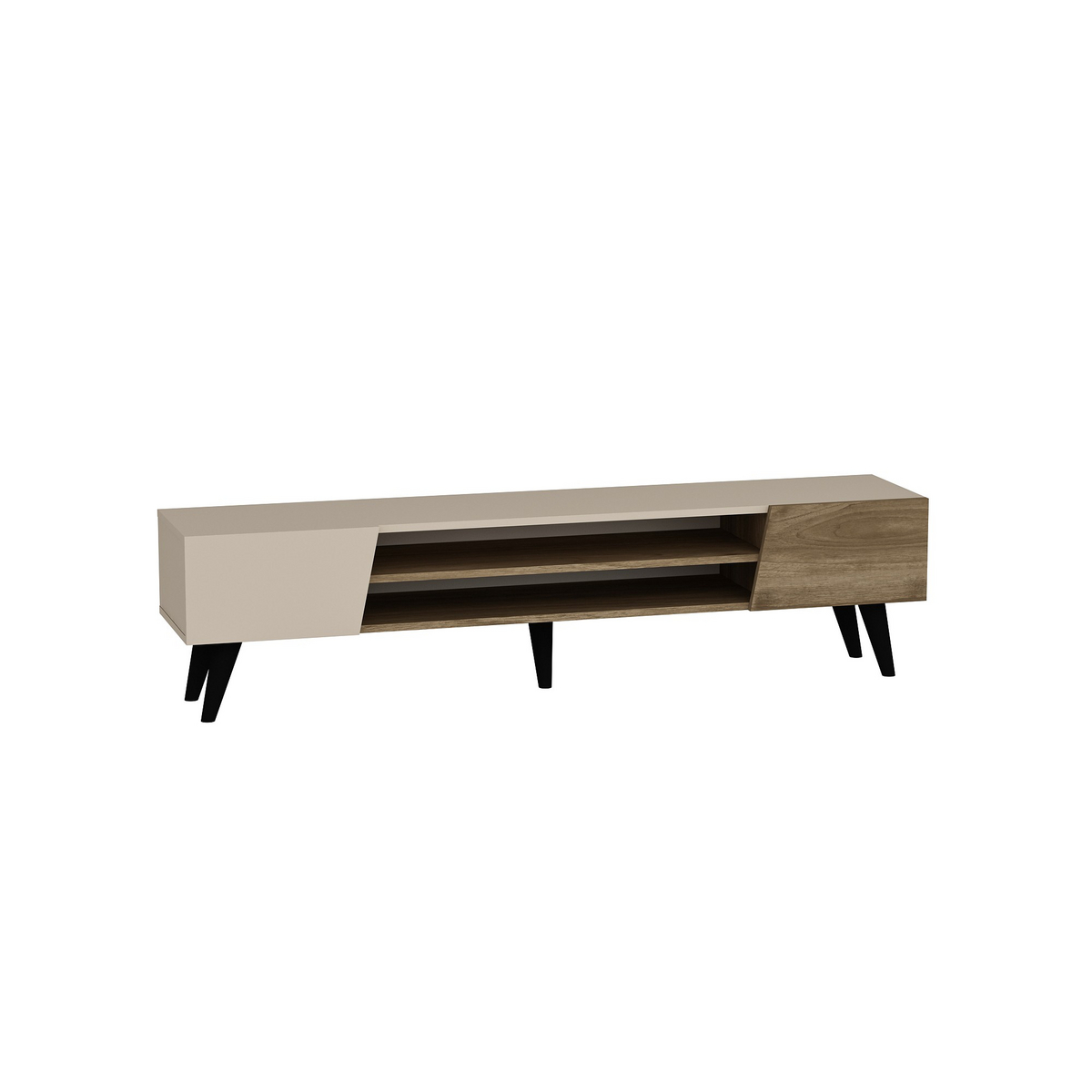 Norda Design Moderne TV-bord med metalramme, valnød og beige, 180 x 37 x 45 cm | 100% melaminbelagt, 18 mm tyk