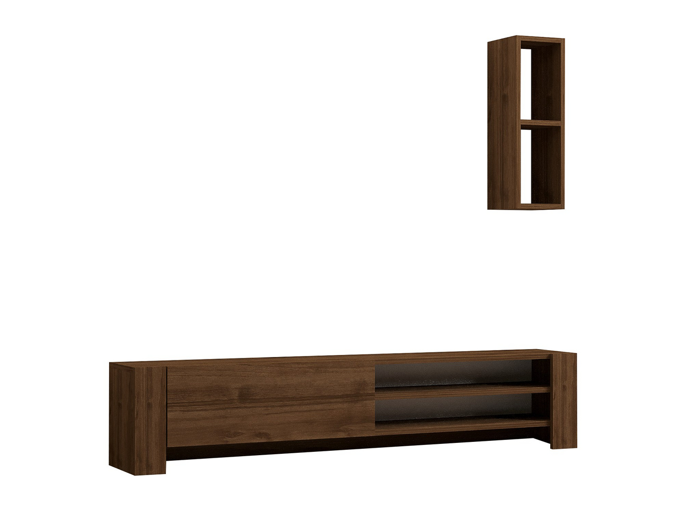 Norda Design Moderne valnød TV-bord med væghylde, 160 cm | 100% melaminbelagt, 18 mm tyk | stilfuld opbevaringsløsning