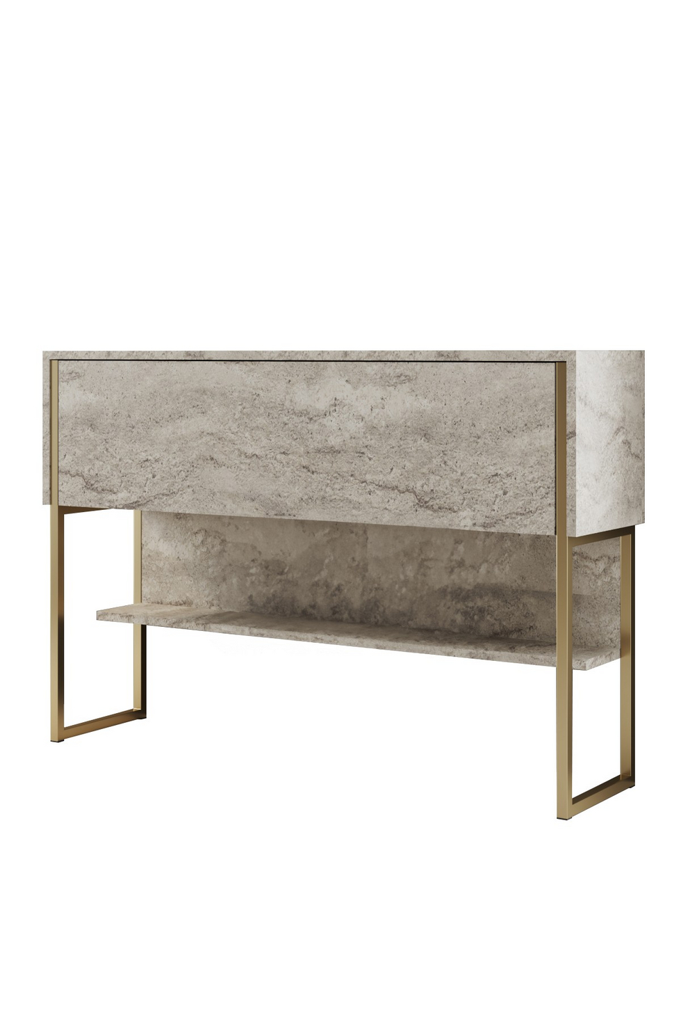 Norda Design Moderne glam kommode, 120 cm, travertin og guld, 100% melaminbelagt, metalben | elegant design