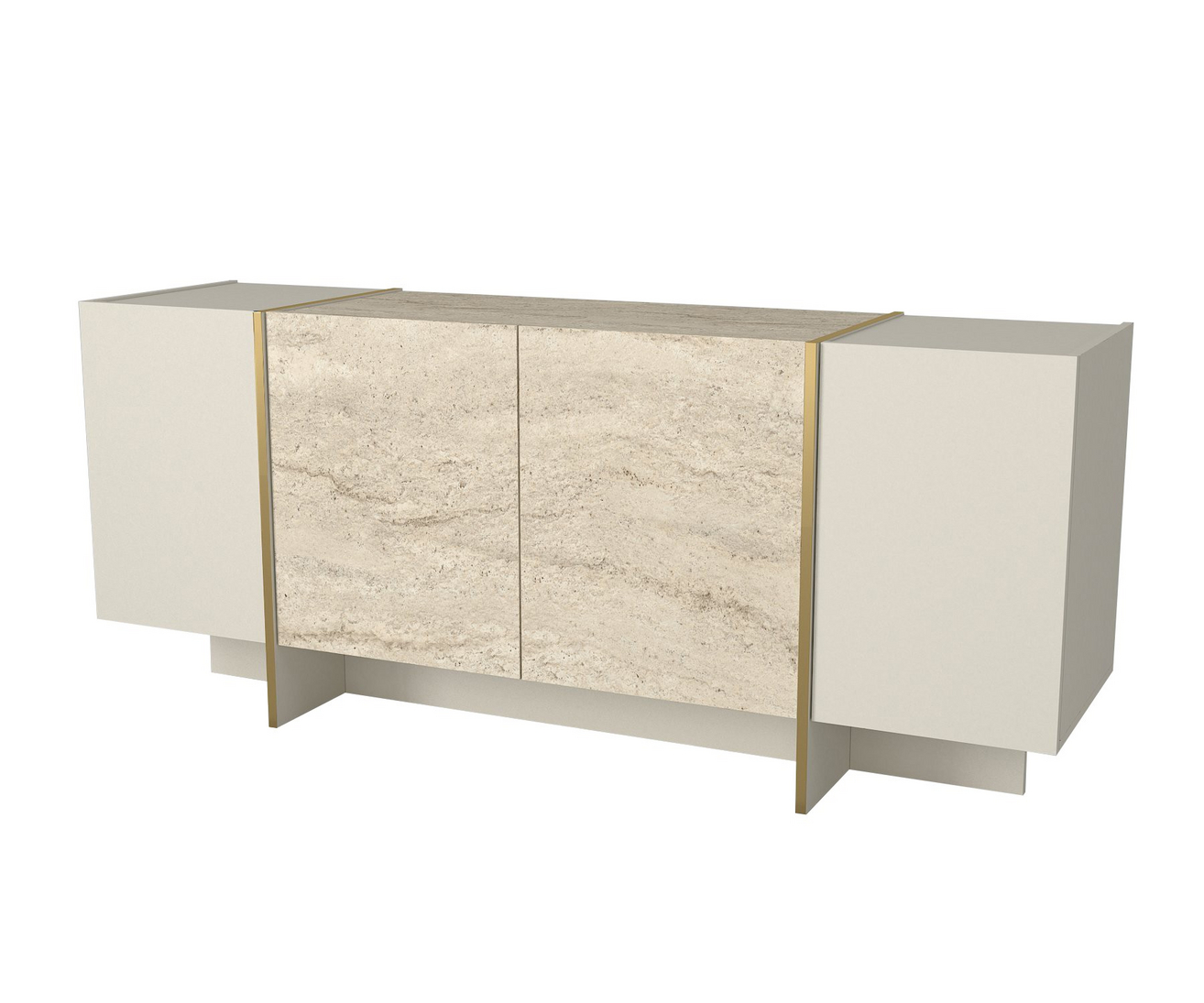 Norda Design Moderne konsolbord, 180 cm, travertin og Sandstone, 100% melaminbelagt, 18 mm tyk | stilfuld opbevaring med flere hylder
