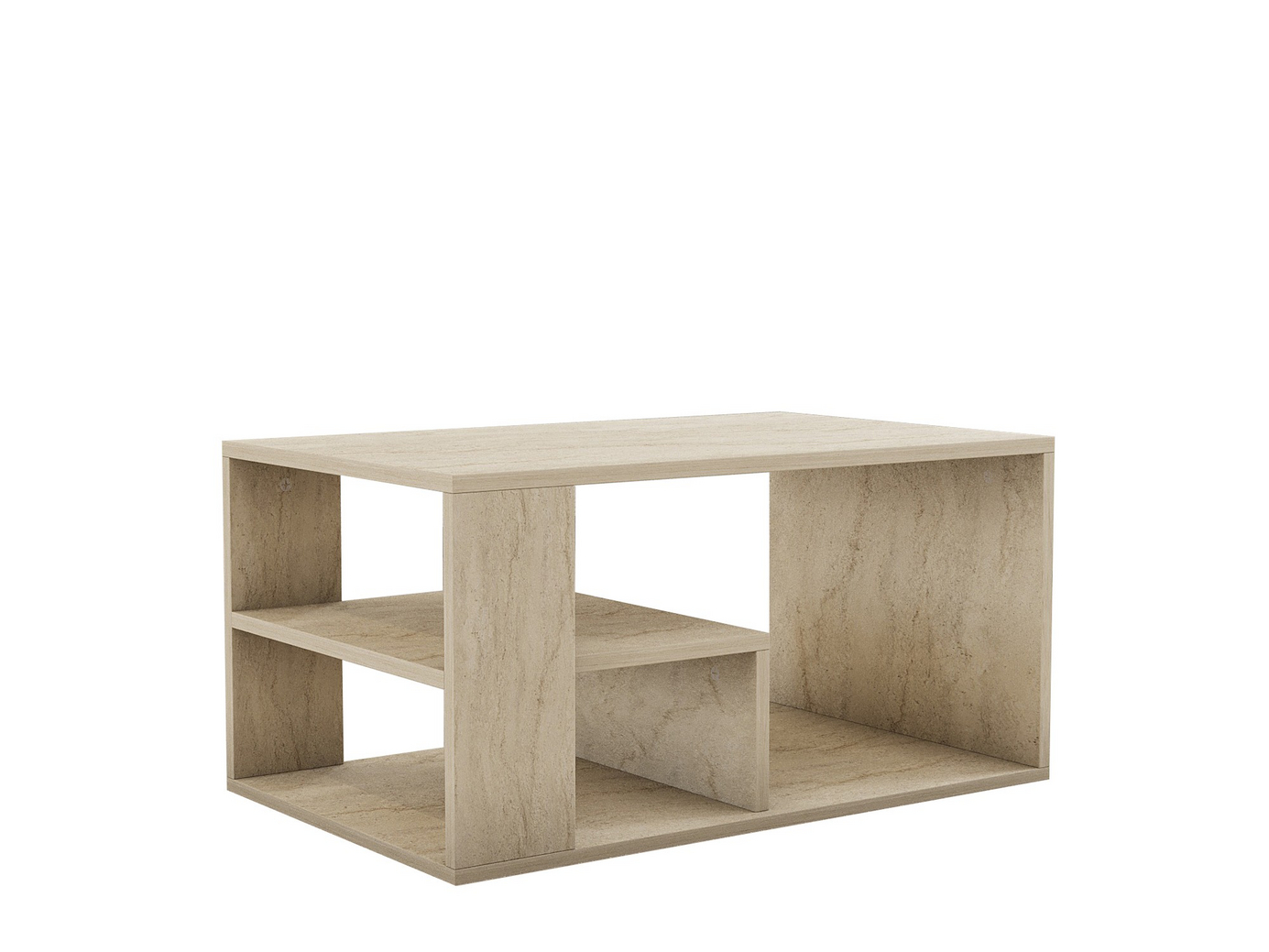 Norda Design Moderne sofabord med vægmontering, travertinfarve, 80x50x40 cm | 100% melaminbelagt, 18 mm tyk, ekstra opbevaring og hylder