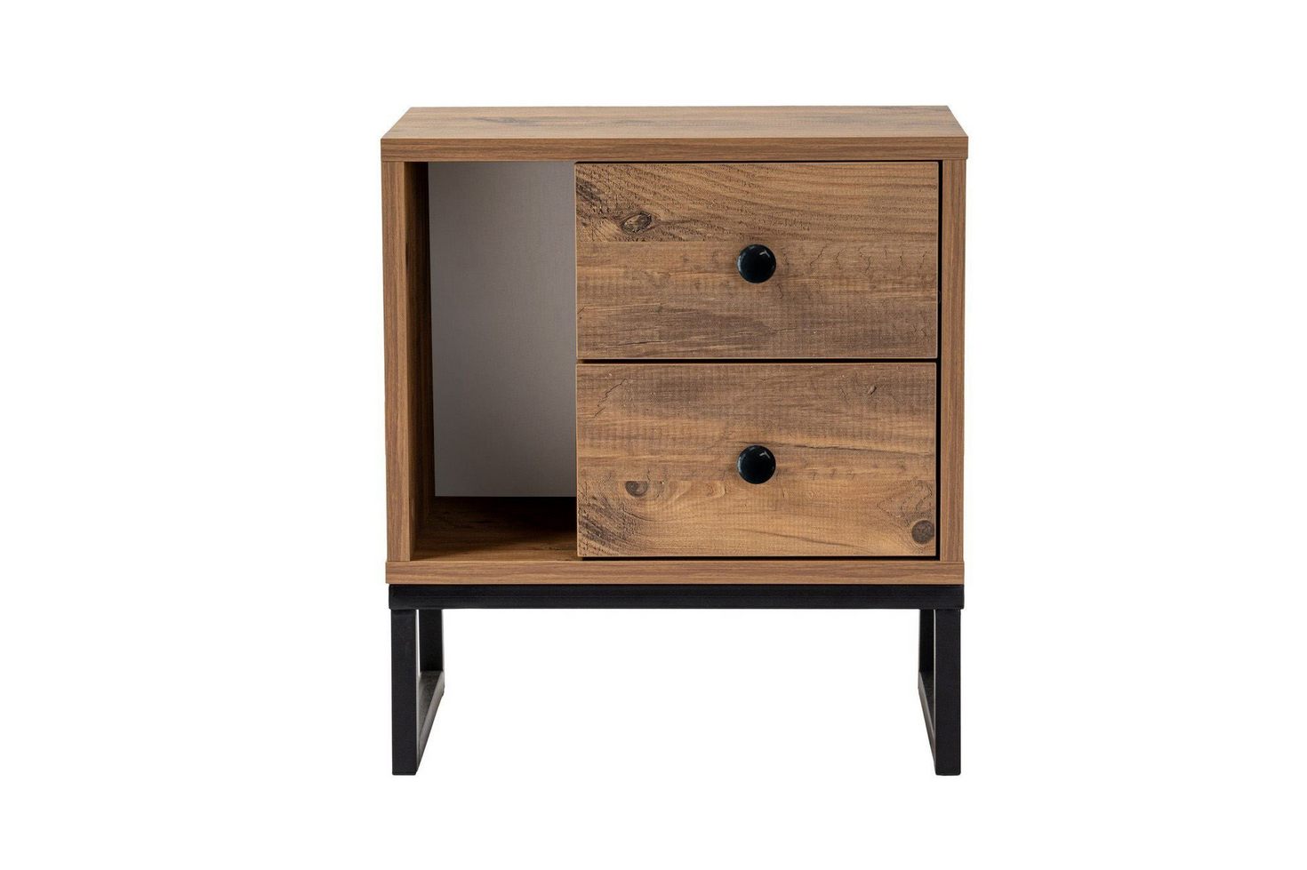 Norda Design Industriel natbord med metalben, Atlantic Pine og sort, 45x50x30 cm | 100% melaminbelagt, 18 mm