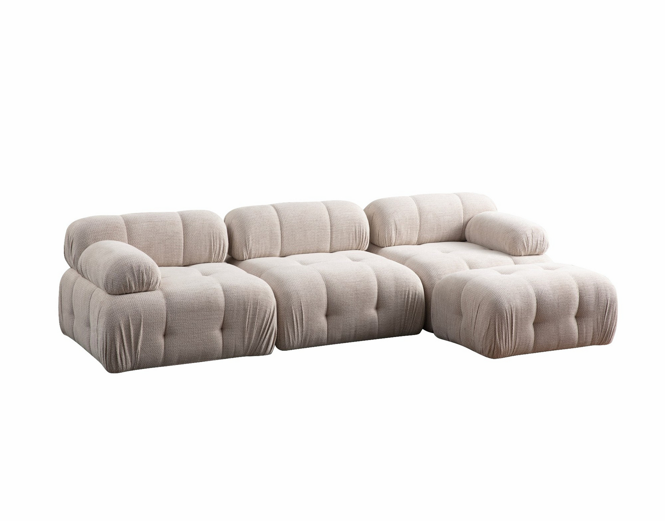 Norda Design Elegant creme hjørnesofa, bøgetræ og spånplade ramme, 290x160 cm | blød 100% polyesterstof, moderne design