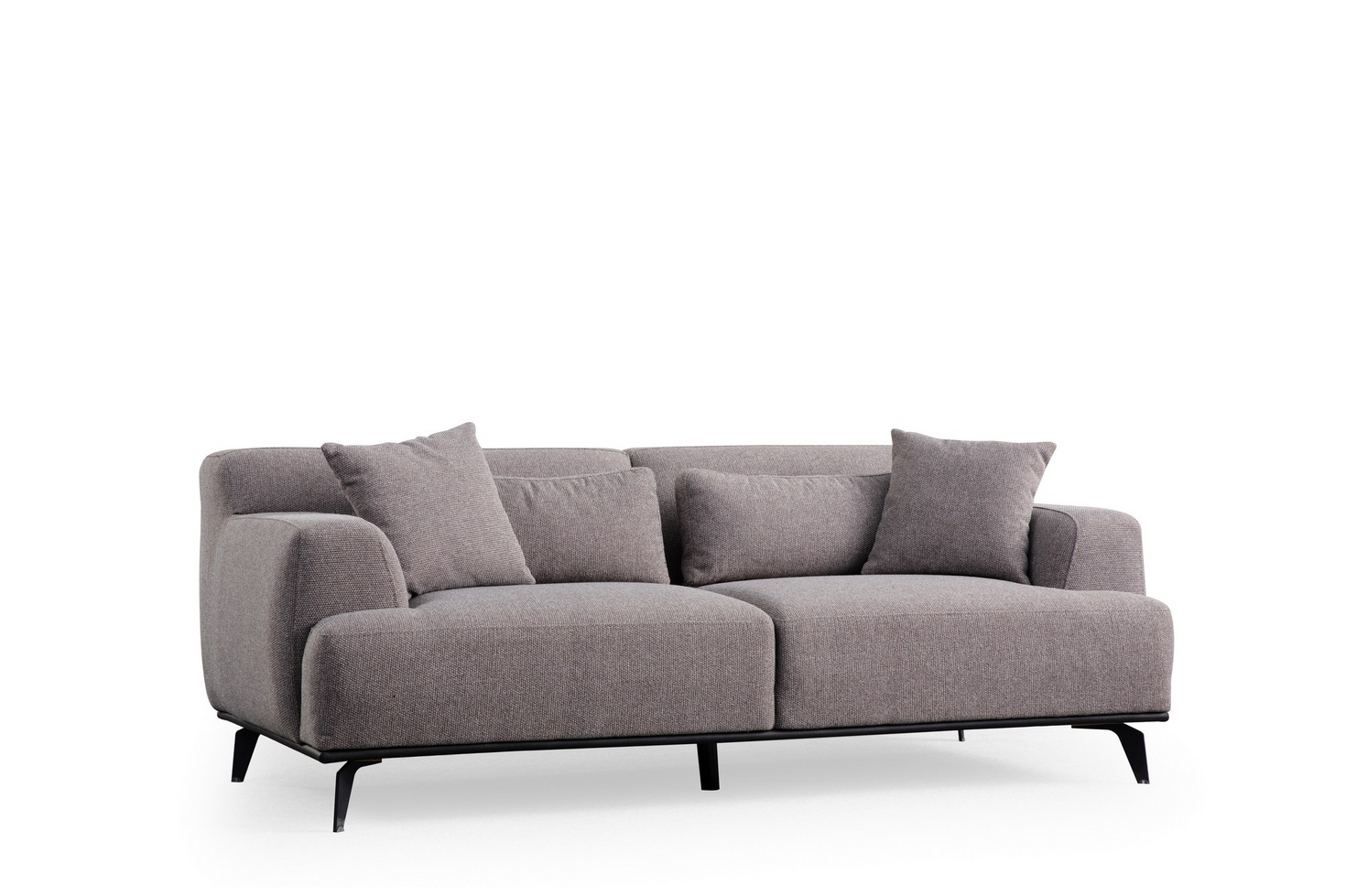 Norda Design Stilfuld 2-personers sofa, brun og grå, 200 cm | ramme i bøgetræ, 5 puder, sort metalben | moderne komfort