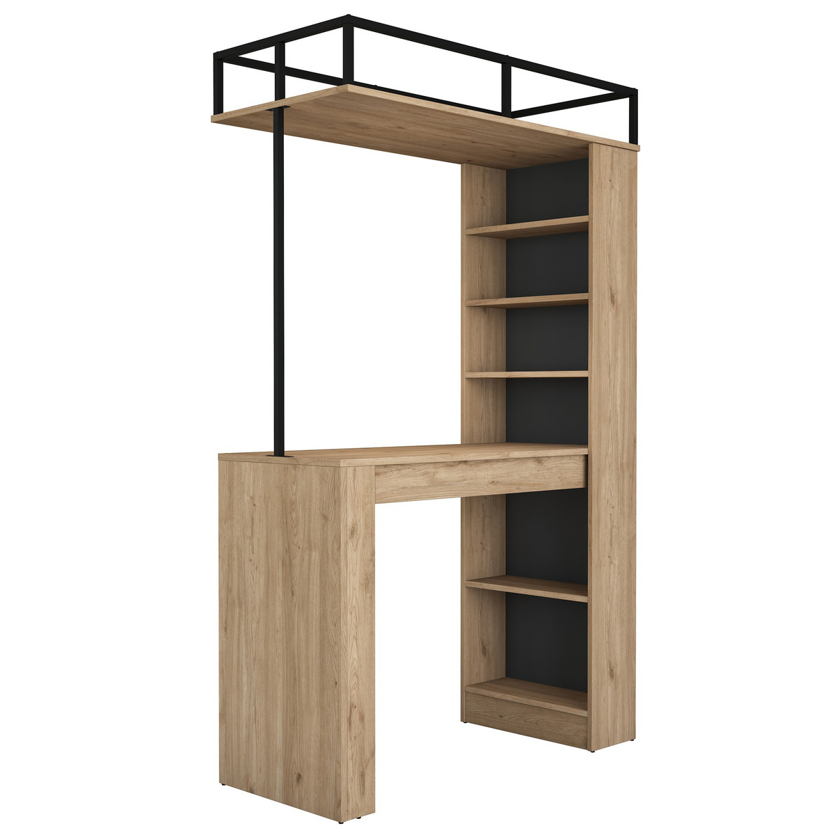 Norda Design Moderne spisebord med vægmonteret hylder, valnød og sort, 120 cm | 100% melaminbelagt E1 spånplade