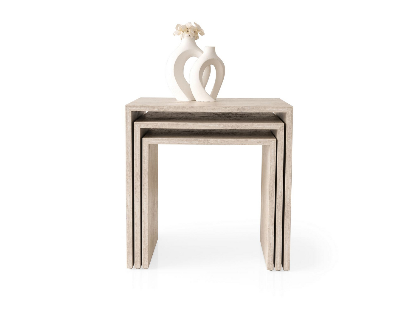 Norda Design Elegant indskudsbordssæt (3 dele), travertinfarve, 50x50cm, 45x45cm, 40x40cm | 100% melamin | moderne design
